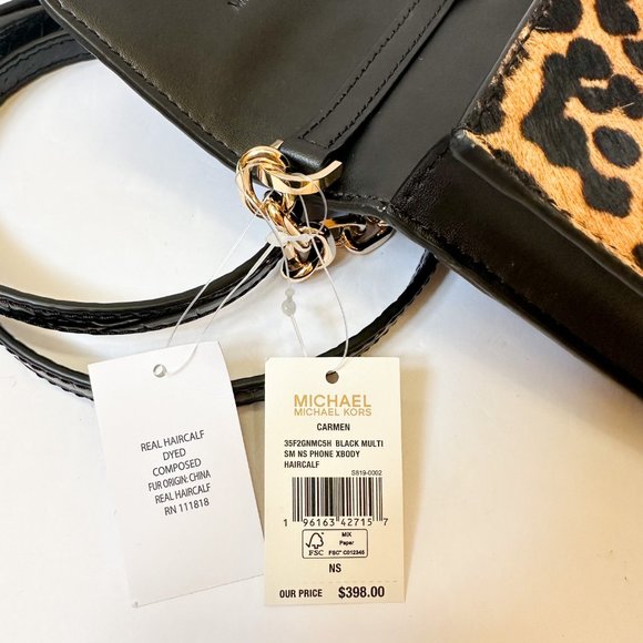 Michael Kors Carmen Small Phone Crossbody Bag Embossed Exotic Black Multi - Picture 11 of 11